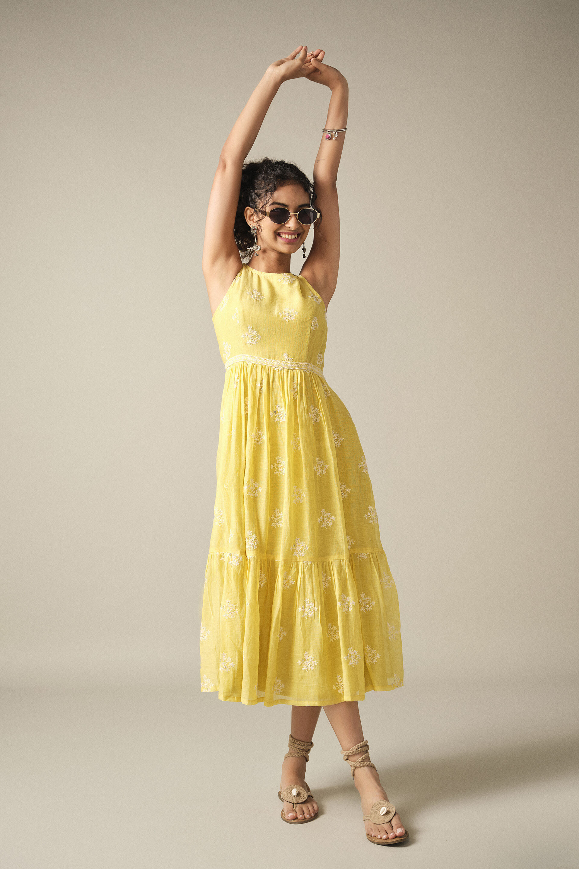Embroidered Summer Maxi Dress in Yellow, Yellow, image 4
